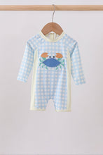 Blue crab applique plaid one-piece swimsuit - ARIA KIDS
