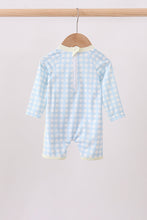 Blue crab applique plaid one-piece swimsuit - ARIA KIDS