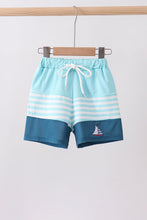 Blue stripe sailboat embroidery swim trunks - ARIA KIDS