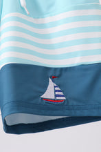 Blue stripe sailboat embroidery swim trunks - ARIA KIDS