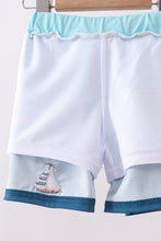 Blue stripe sailboat embroidery swim trunks - ARIA KIDS