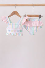 Rainbow stripe butterfly smocked ruffle 2pc swimsuit - ARIA KIDS