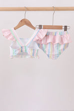 Rainbow stripe butterfly smocked ruffle 2pc swimsuit - ARIA KIDS