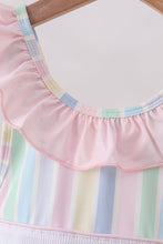 Rainbow stripe butterfly smocked ruffle one-piece swimsuit - ARIA KIDS
