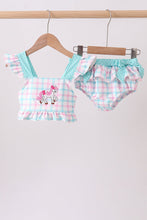 Green plaid horse applique 2pc swimsuit - ARIA KIDS