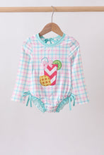 Green plaid horse applique rashguard - ARIA KIDS