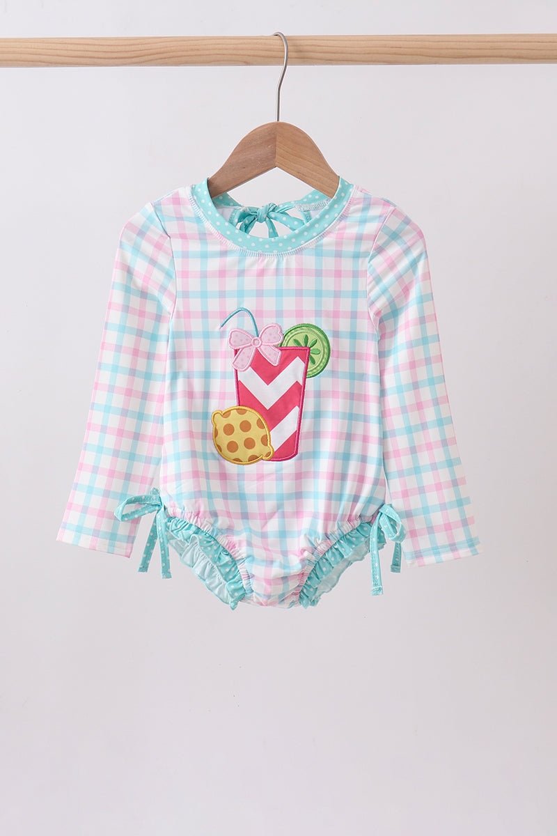 Green plaid horse applique rashguard - ARIA KIDS
