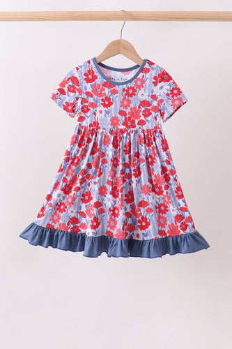 Blue Floral Bamboo Dress - ARIA KIDS