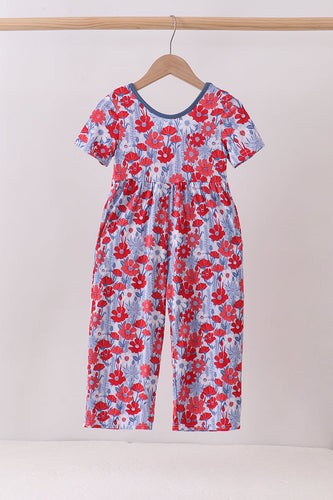 Blue Floral Bamboo Jumpsuit - ARIA KIDS