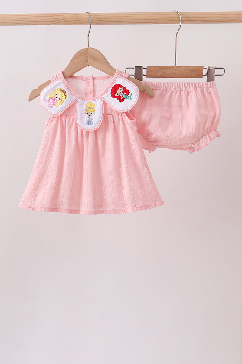 Pink Princess Embroidered Jacquard Bloomer Set - ARIA KIDS