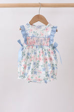 Blue Floral Smocked Ruffle Bubble