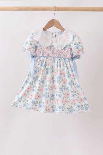 Blue Floral Smocked Dress - ARIA KIDS
