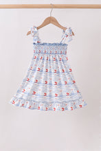 Blue Sailboat Smocked Dress