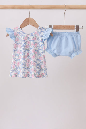Blue Floral Bow Bloomer Set - ARIA KIDS