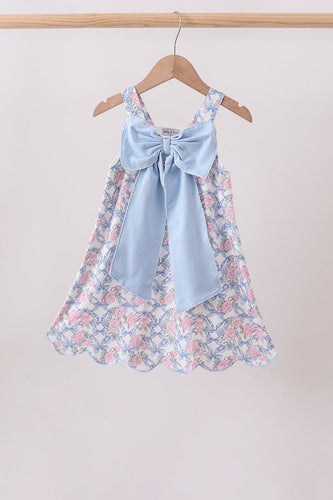 Blue Floral Bow Dress - ARIA KIDS