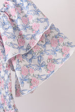 Blue Floral Smocked Women Dress