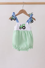 Green Tractor Applique Seersucker Bubble