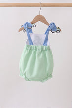 Green Tractor Applique Seersucker Bubble