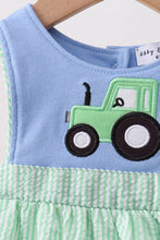 Blue Tractor Applique Seersucker Bubble