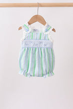 Green Stripe Smocked Bow Seersucker Bubble