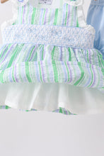 Green Stripe Smocked Bow Seersucker Bloomer Set