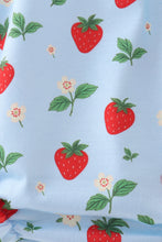 Blue Strawberry Embroidered Ruffle Bow Bubble