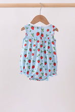 Blue Strawberry Embroidered Ruffle Bow Bubble