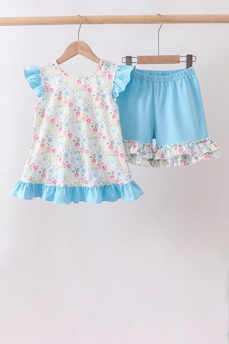 Blue Floral Ruffle Set - ARIA KIDS