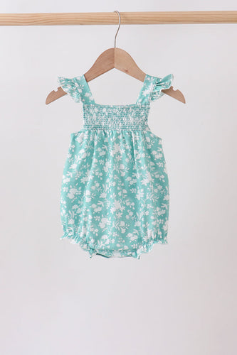 Sage Floral Smocked Bubble - ARIA KIDS