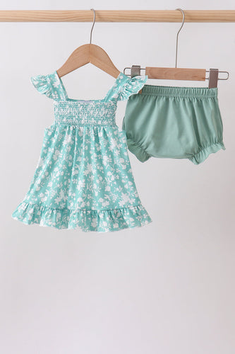 Sage Floral Smocked Bloomer Set - ARIA KIDS