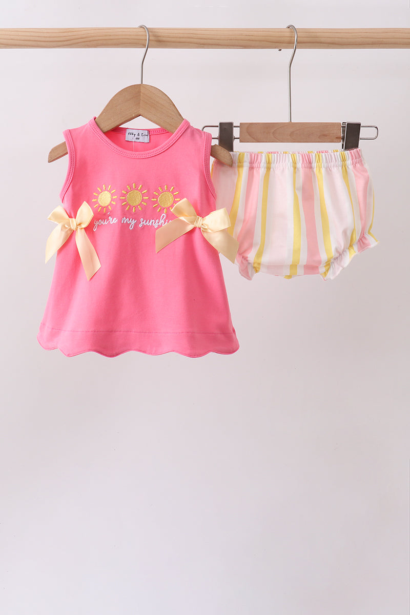 You're my sunshine Embroidered Bow Stripe Bloomer Set - ARIA KIDS