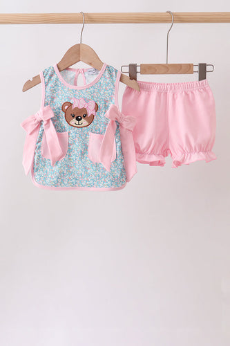 Green Bear Floral Applique Bloomer Set - ARIA KIDS