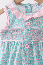 Green Floral Smocked Bubble