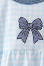 Blue Plaid Embroidered Bow Bubble