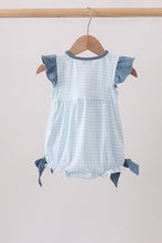 Blue Plaid Embroidered Bow Bubble
