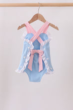 Blue pencil bow embroidery ruffle bubble - ARIA KIDS