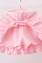 Blue pencil bow embroidery ruffle skorts set