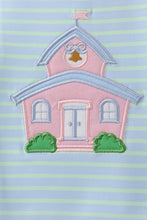 Blue Stripe Schoolhouse Appliqué Ruffle Set