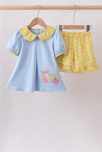 Blue Bus Floral Applique Ruffle Set