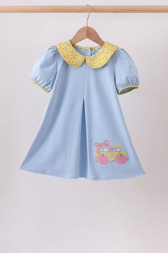 Blue Bus Floral Applique Dress - ARIA KIDS