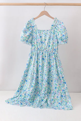 Blue Floral Tiered Women Dress - ARIA KIDS
