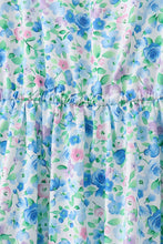 Blue Floral Tiered Women Dress