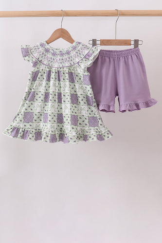 Purple Floral Smocked Bloomer Set - ARIA KIDS