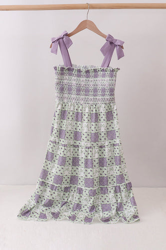 Purple Floral Smocked Women Dress - ARIA KIDS