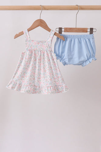 Blue Floral Print Ruffle Bloomer Set - ARIA KIDS
