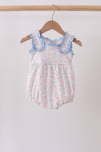 Blue Floral Print Ruffle Bubble - ARIA KIDS