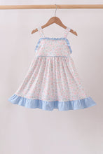Blue Floral Print Ruffle Dress
