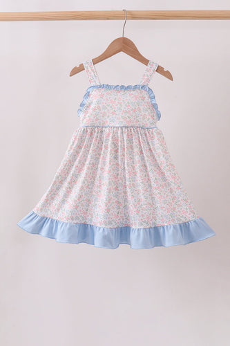 Blue Floral Print Ruffle Dress - ARIA KIDS