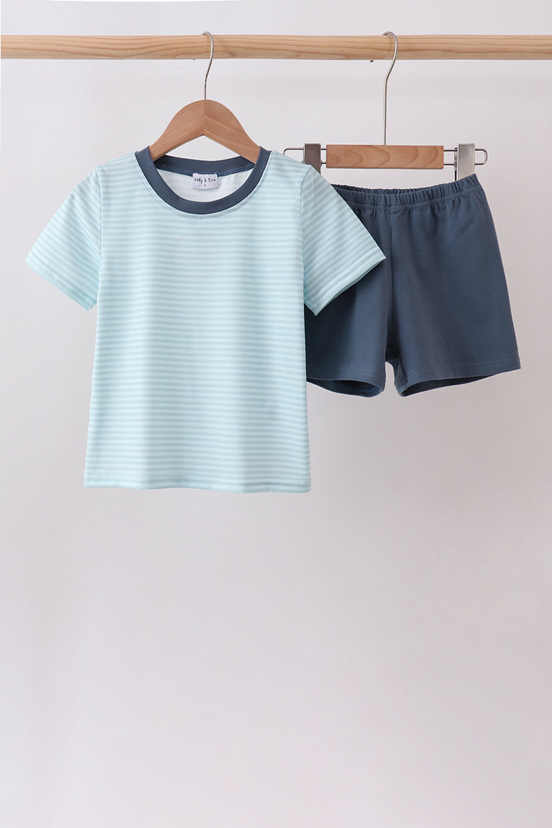 Blue Stripe Shorts Set - ARIA KIDS