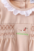 Khaki Puppy Smocked Bloomer Set